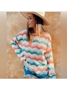 Show Me Your MuMu Daytime Pullover Waves Chevron BoHo Beachy Blouse Top Sweater
